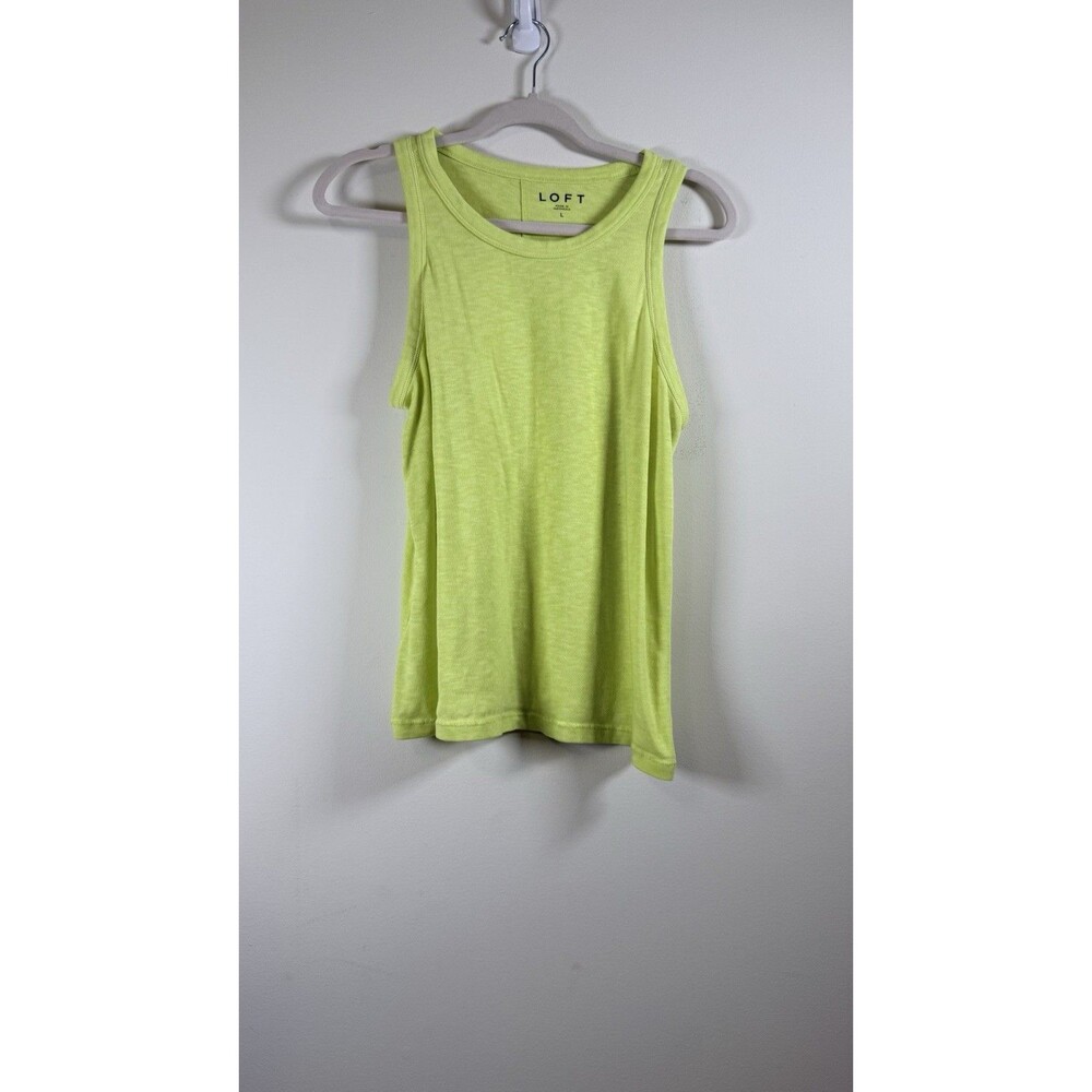 LOFT Womens Green Solid Sleeveless Crew Neck Knit Cotton Blend Tank - L